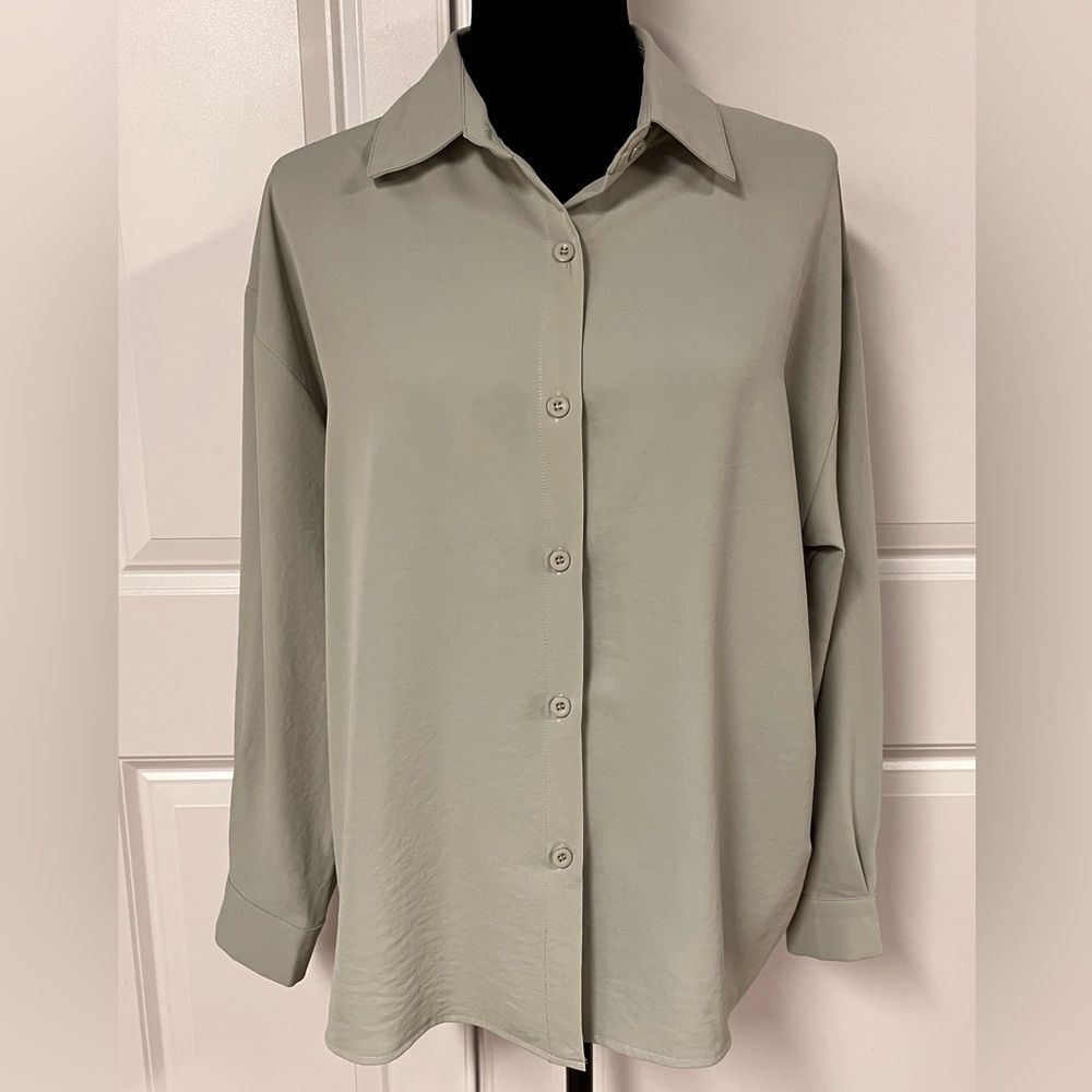 Dazy Button Down Sage Green Blouse